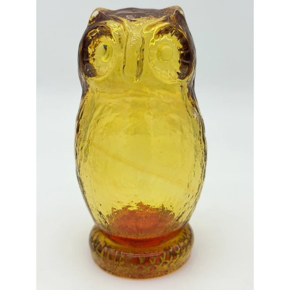 Pilgrim Art Glass Amberina/amber Owl Figurine Vintage 5”H Hand Blown Glass